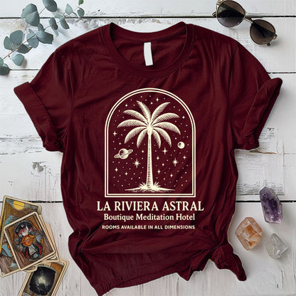 La Riviera Astral T-Shirt Mockup maroon