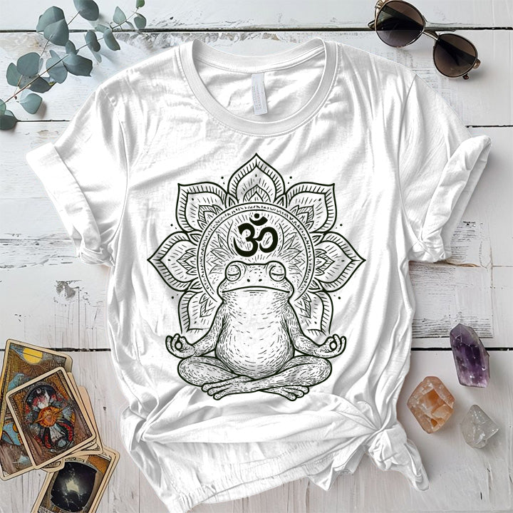Meditating Frog Mandala T-Shirt Mockup White