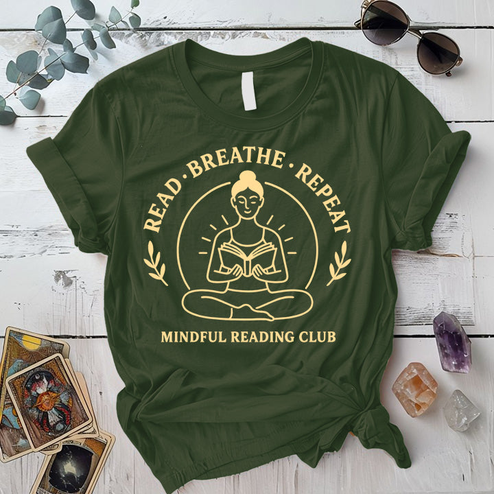 Mindful Reading Club T-Shirt Mockup Military Green