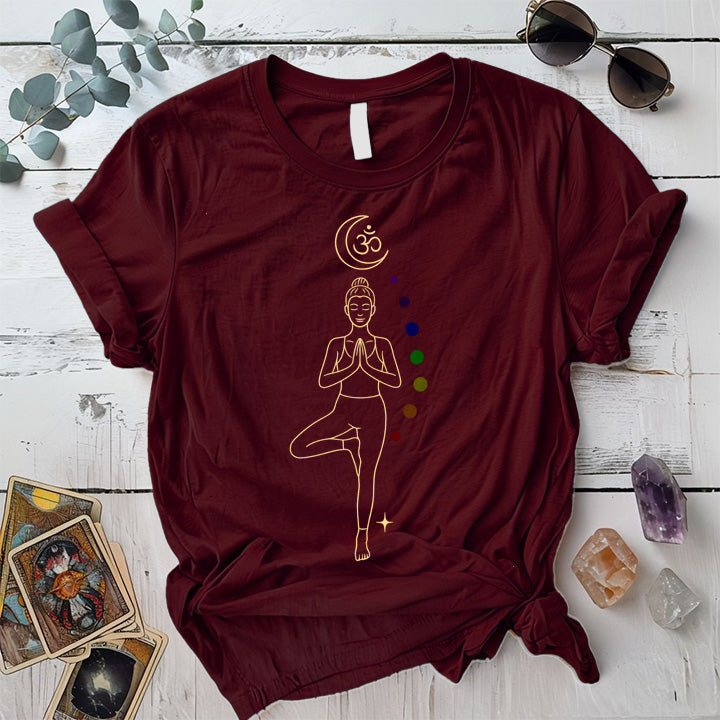 Moonlit Chakra Flow T-Shirt Mockup Maroon