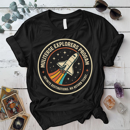 Multiverse Explorers Program T-Shirt Mockup Black