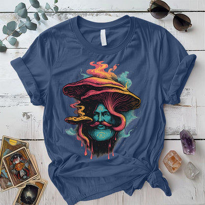 Mushroom Man Face T-Shirt Mockup Indigo Blue
