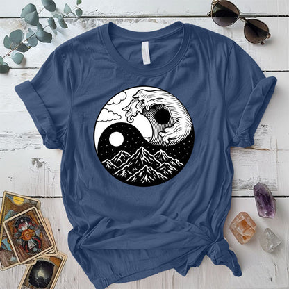 Mystic Tides and Peaks T-Shirt Mockup Indigo Blue