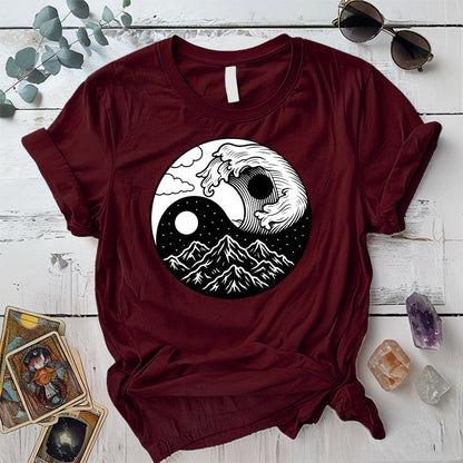 Mystic Tides and Peaks T-Shirt Mockup Maroon