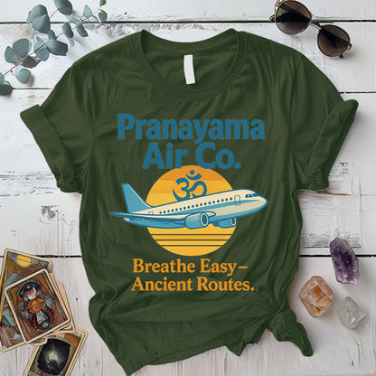 Pranayama Air Co Retro T-Shirt Mockup Military Green