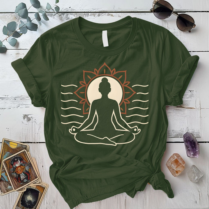 Radiant Lotus Pose T-Shirt Mockup Military Green