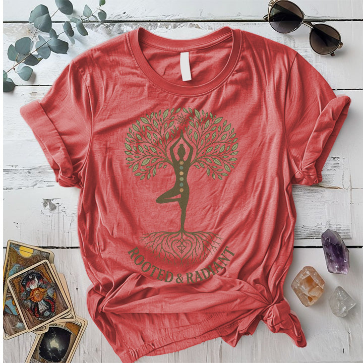Rooted and Radiant Light T-Shirt Mockup coral-silk