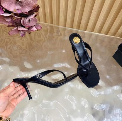 YSL 2026 Thong Sandal 75mm Black Lambskin