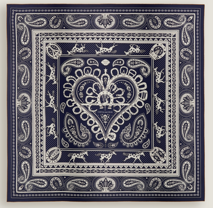 Hermès Cheval de Coeur Bandana Scarf Blue 140 In Cashmere And Silk