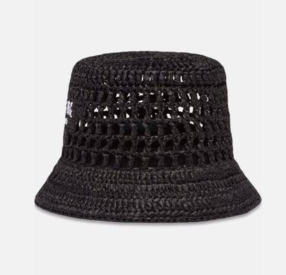 Prada Raffia Woven Black Bucket Hat