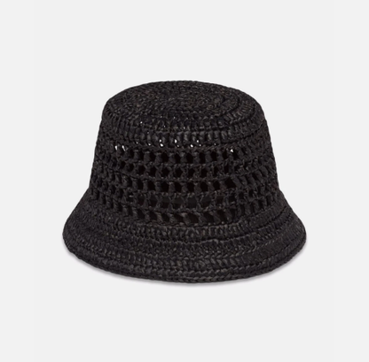 Prada Raffia Woven Black Bucket Hat