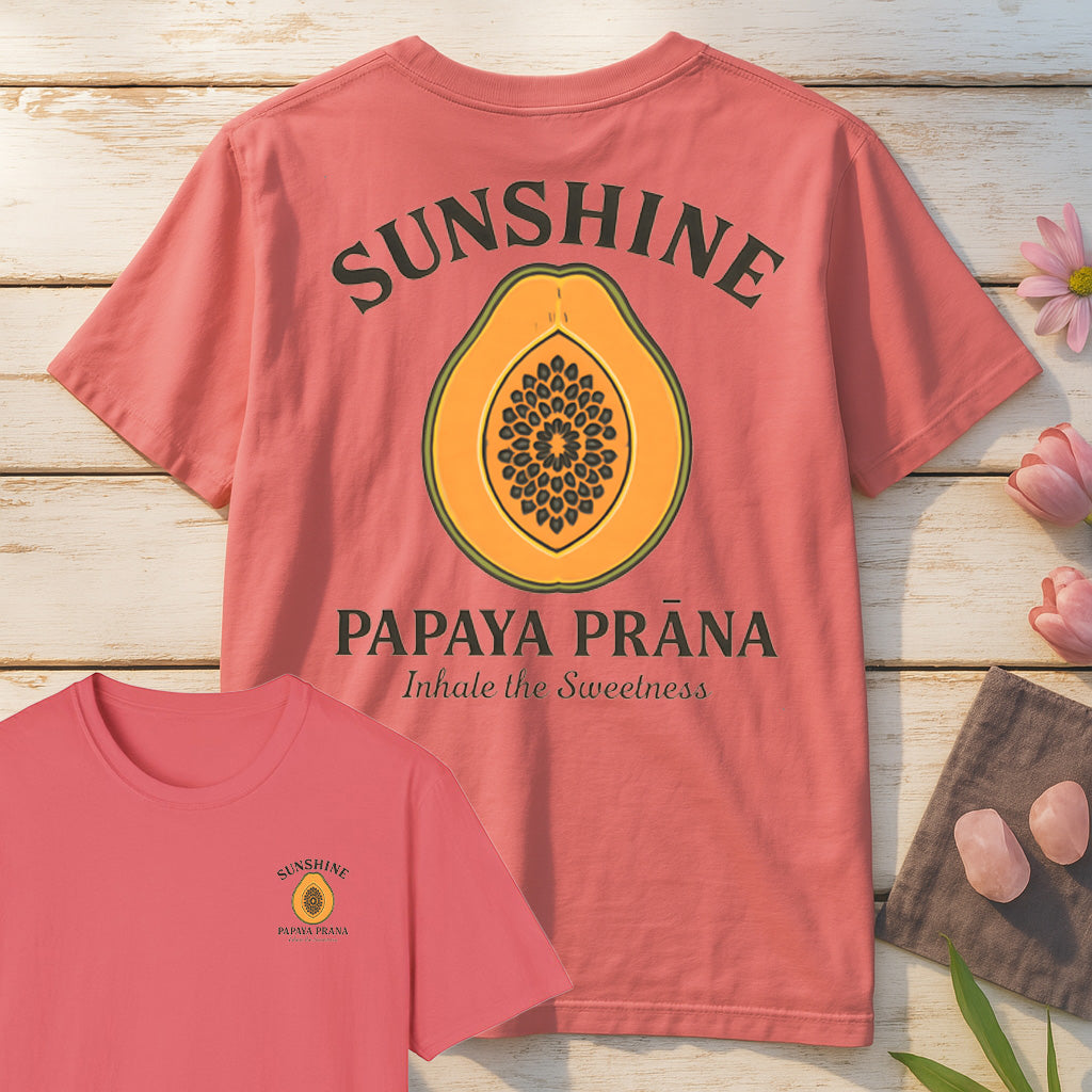 Sunshine Papaya Prana T-Shirt Mockup coral-silk