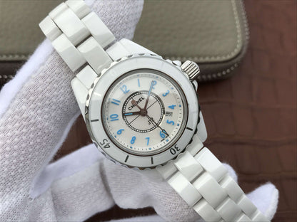 J12 WHITE CERAMIC 33MM BLUE NUMERALS