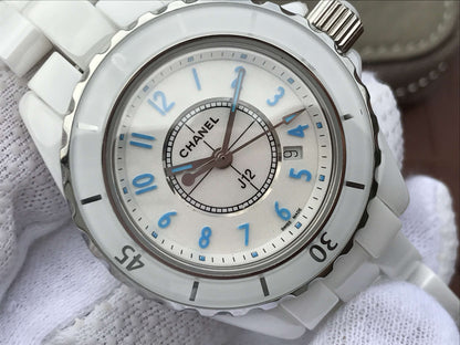 J12 WHITE CERAMIC 33MM BLUE NUMERALS