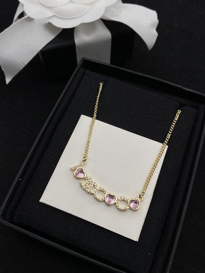 Chanel Pink Heart CC Logo Necklace