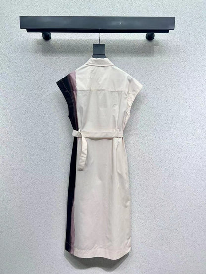 CD 25 Floral Dress With Belt Beige Cotton