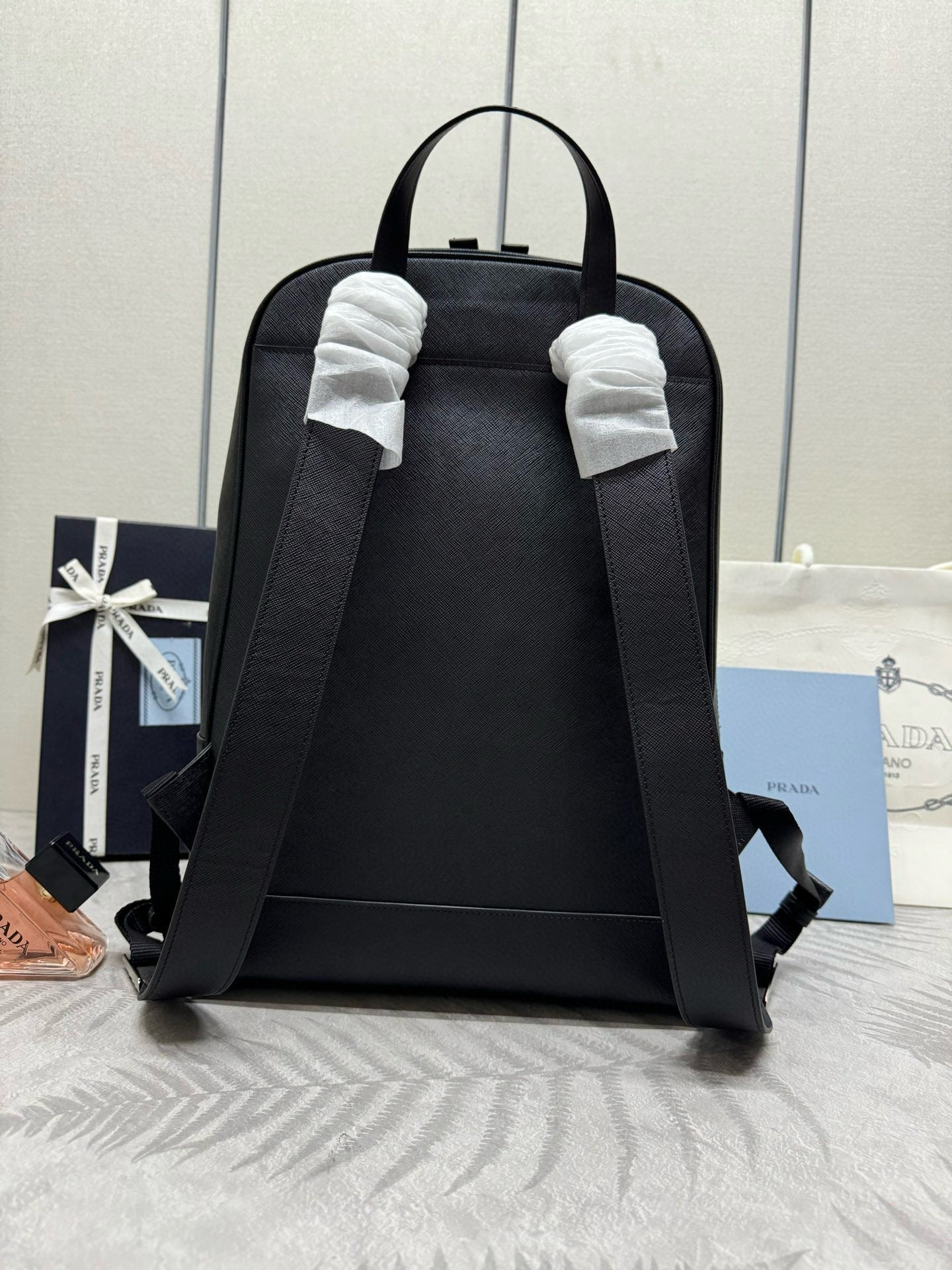 Prada Triangle-Logo Zipped Backpack Black Saffiano leather