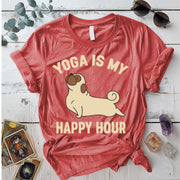 Yoga Is My Happy Hour Dog T-Shirt Mockup Coral Silk