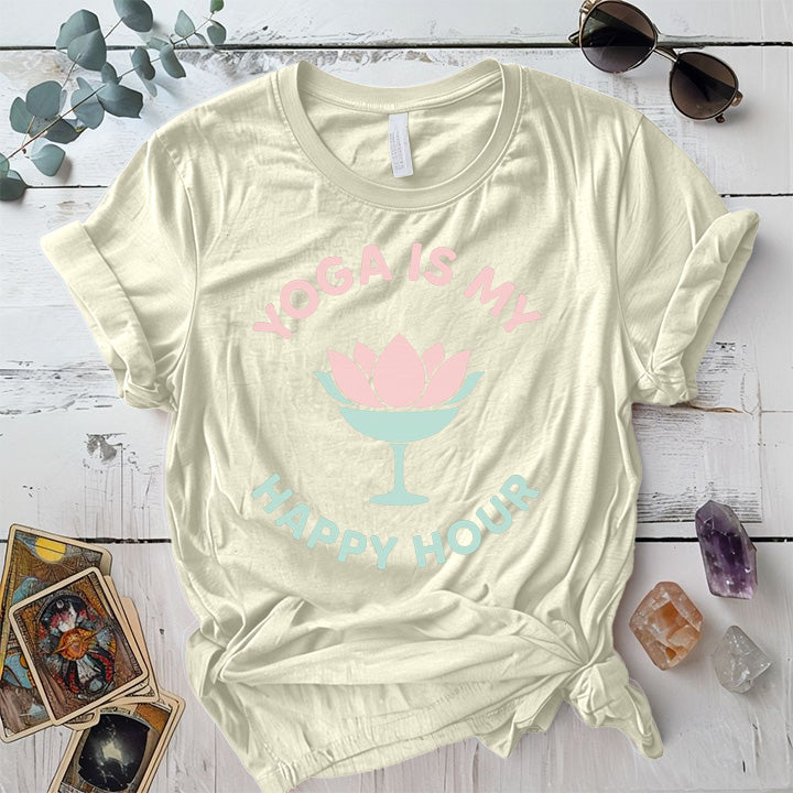 Yoga Is My Happy Hour Glass T-Shirt Mockup Natural