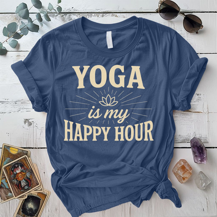 Yoga Is My Happy Hour Lotus T-Shirt Mockup Indigo Blue