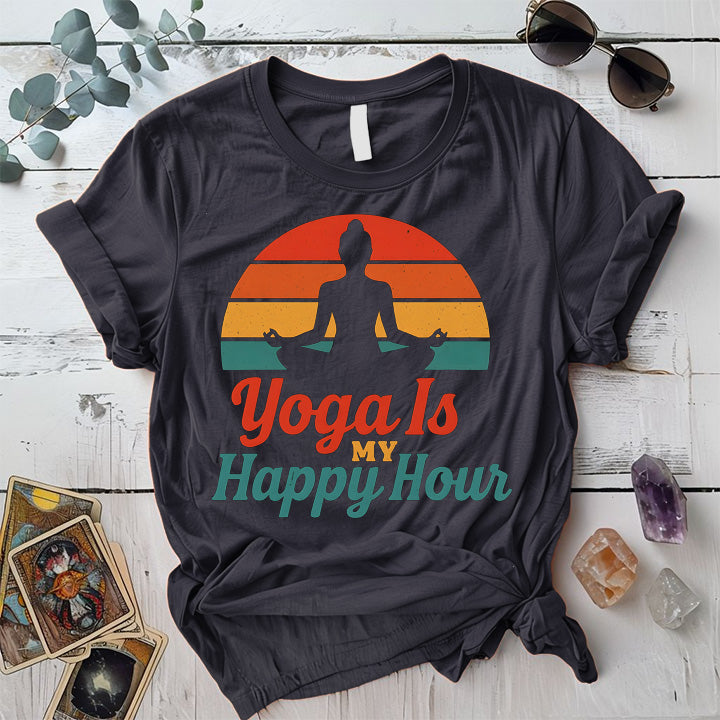 Yoga Is My Happy Hour Sunset T-Shirt Mockup Dark Heather Grey