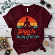 Yoga Is My Happy Hour Sunset T-Shirt Mockup Maroon
