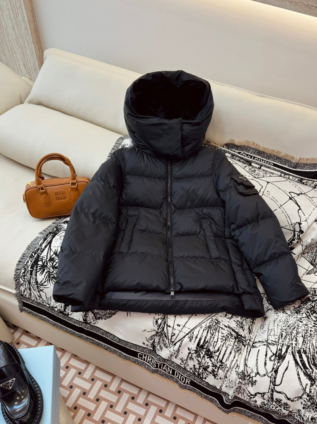 Prada 25 Hooded Coat Polyester Down 312061