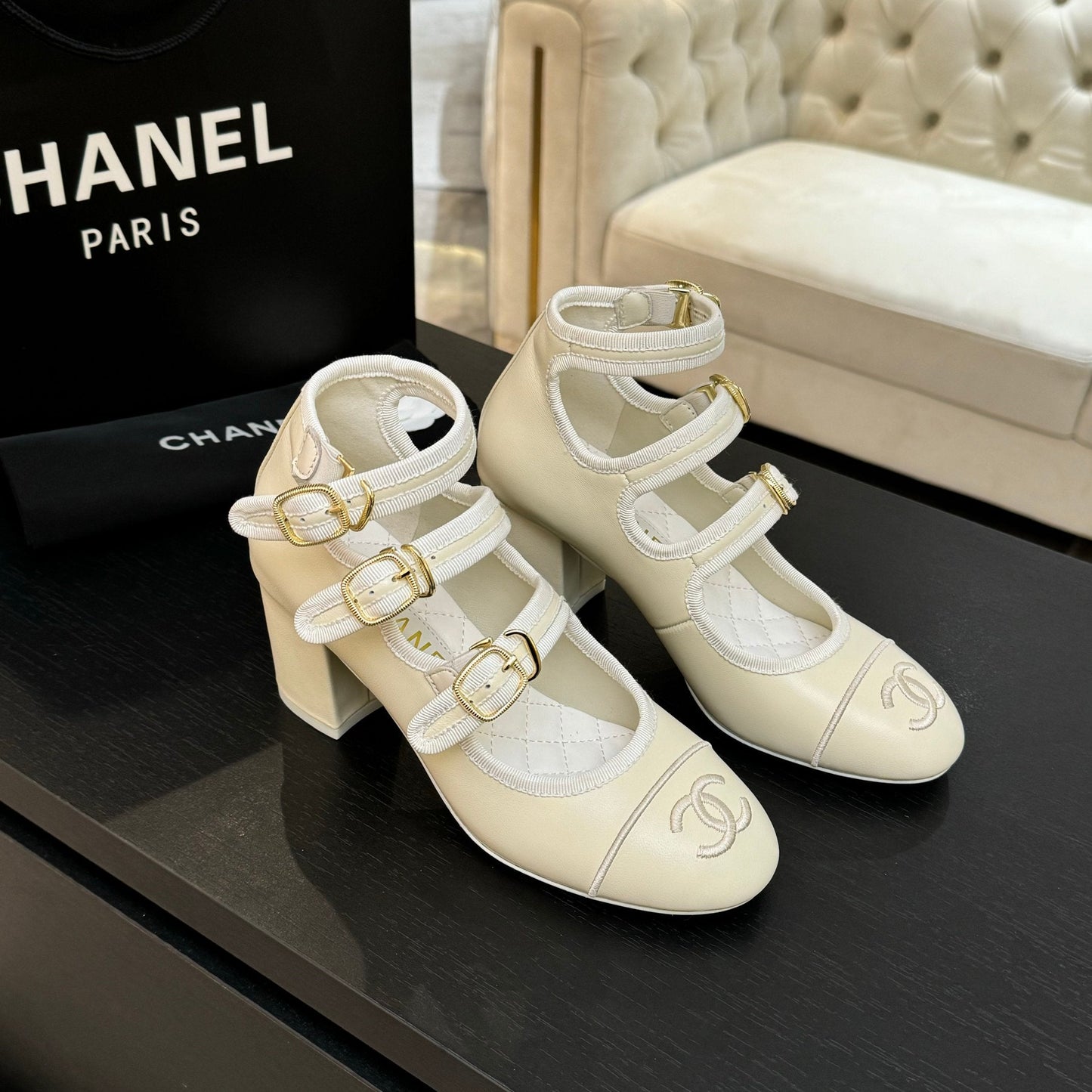 CC 25S Mary Jane 70mm Triple Strap Calfskin