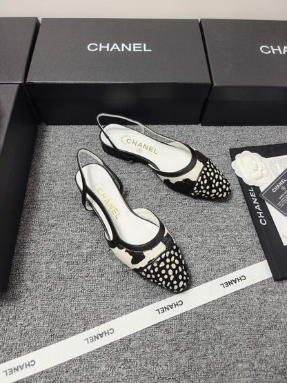 Chanel 2026 Slingback Black White Horsehair Calfskin 696631