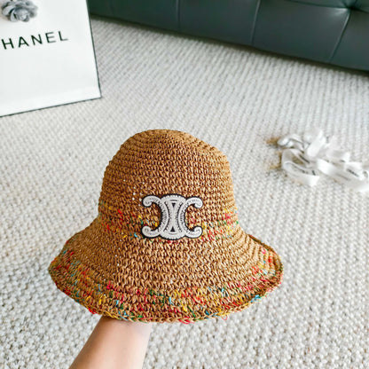 Celine Simple Bucket Hat Straw Woven 237188
