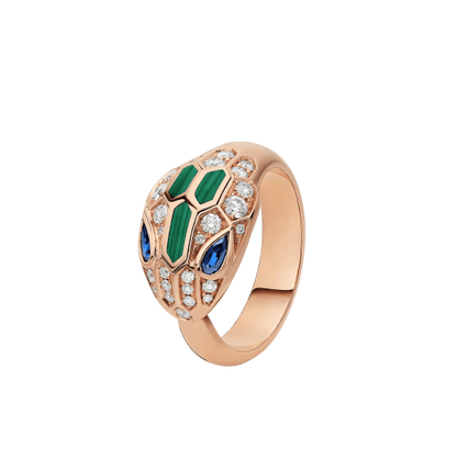 SERPENTI RING SNAKE MALACHITE AGATE DIAMOND