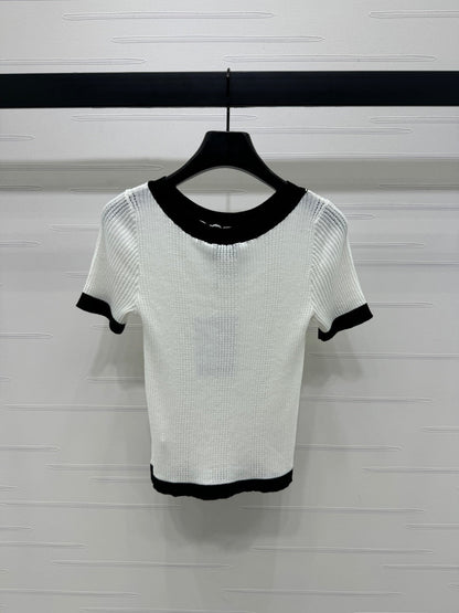 Chanel 2026 Embroidered Logo Knit Short-sleeved Top Wool 373087