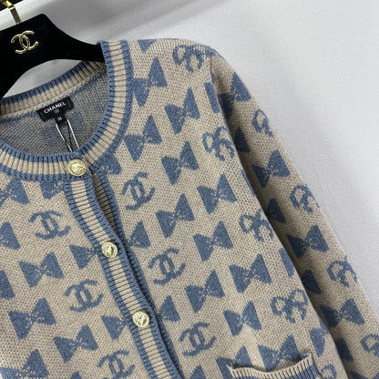 Chanel 2025 Bow And Double C Logo Cardigan Cashmere 329237