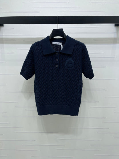 Dior 2026 Collared Cable Knit Short-Sleeve T-Shirt Wool