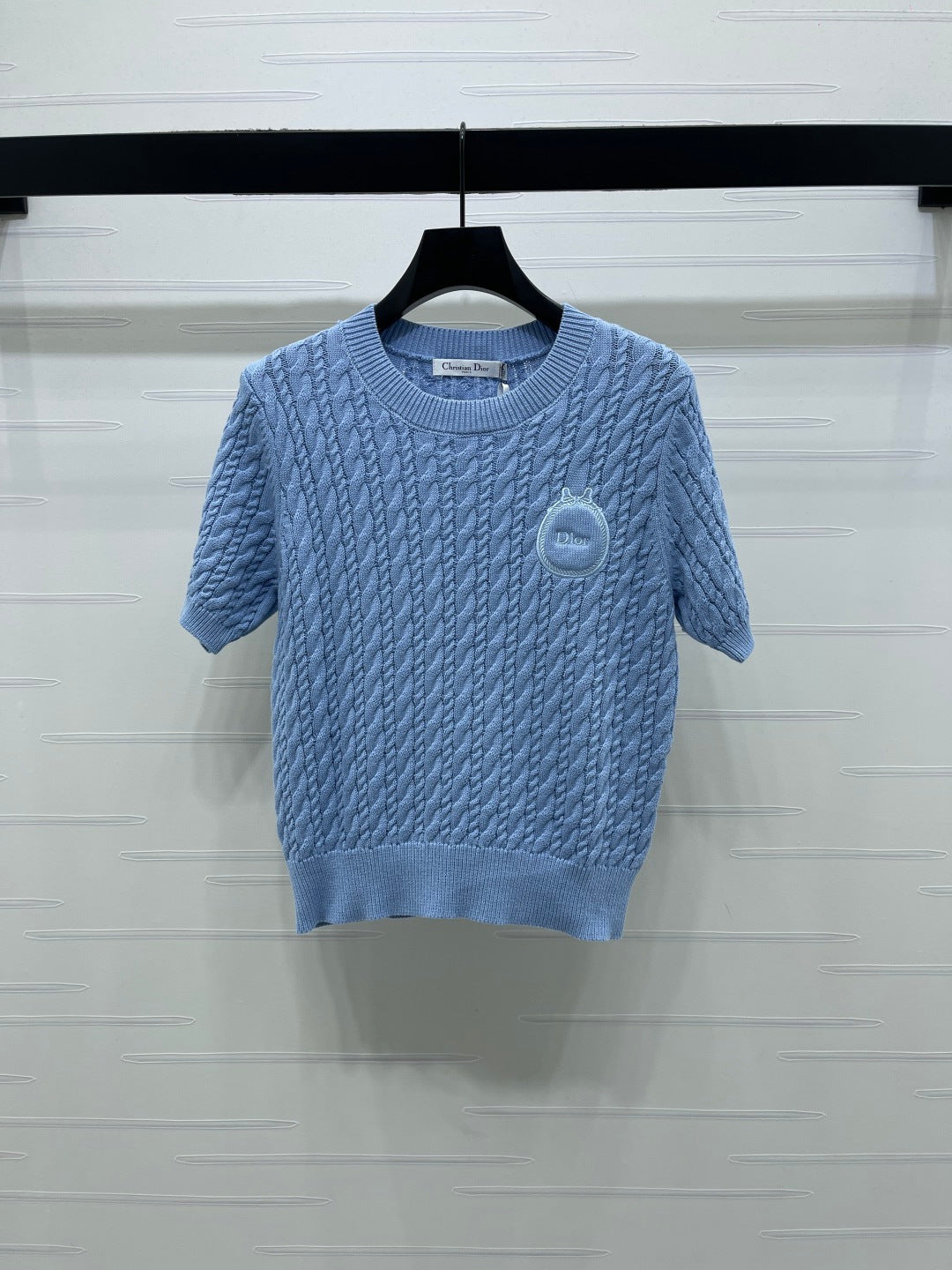 Dior 2026 Crew Neck Cable Knit Short-Sleeve T-Shirt Wool