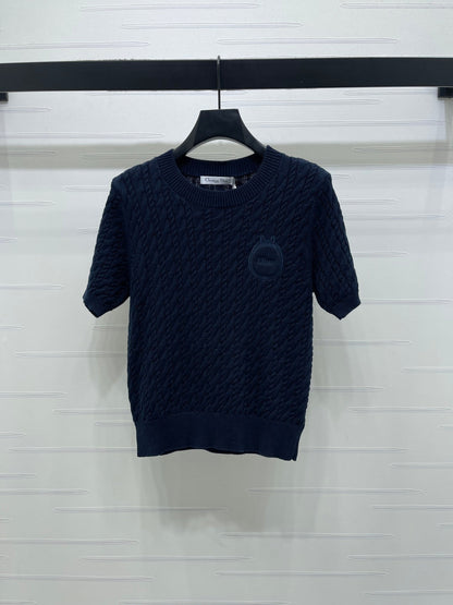 Dior 2026 Crew Neck Cable Knit Short-Sleeve T-Shirt Wool