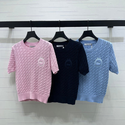 Dior 2026 Crew Neck Cable Knit Short-Sleeve T-Shirt Wool