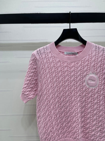 Dior 2026 Crew Neck Cable Knit Short-Sleeve T-Shirt Wool