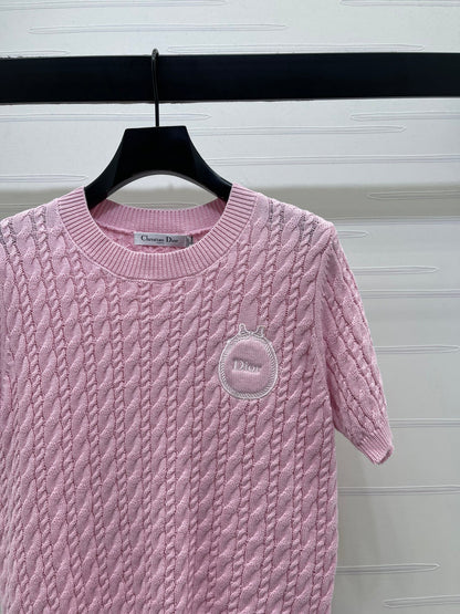 Dior 2026 Crew Neck Cable Knit Short-Sleeve T-Shirt Wool