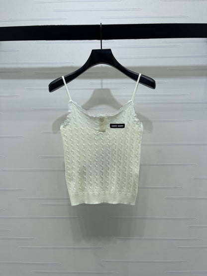 Miumiu 2026 Lace-Trimmed Knit Camisole Wool