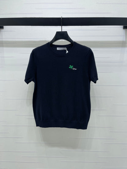 Dior 2026 Crew Neck Knit Short-Sleeve Shirt with Logo Wool