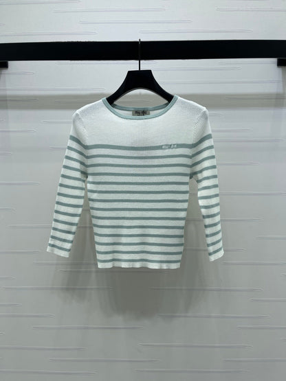 Miumiu 2026 Striped Crew Neck Knit Long Sleeve Wool