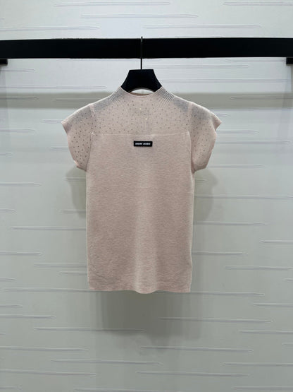 Miumiu 2026 Crew Neck Sheer Knit Short-sleeved Top Wool 352770