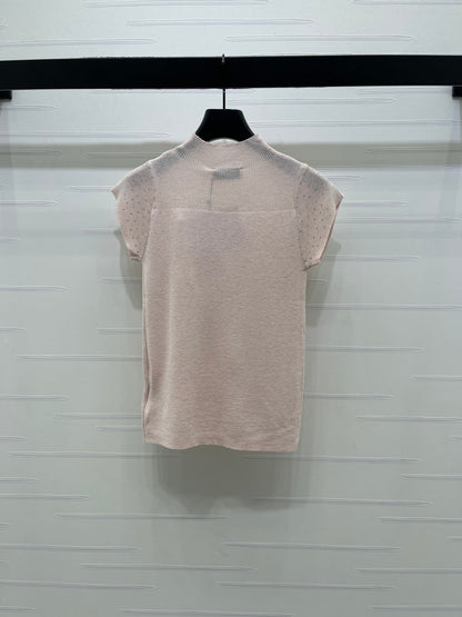 Miumiu 2026 Crew Neck Sheer Knit Short-sleeved Top Wool 352770