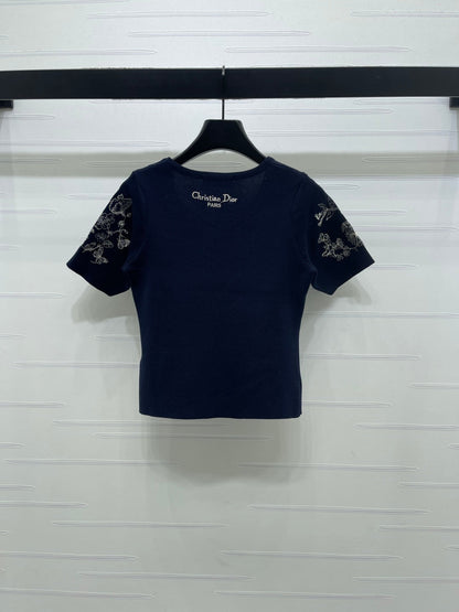 Dior 2026 Butterfly Square Neck Knit Short-sleeved Top Wool
