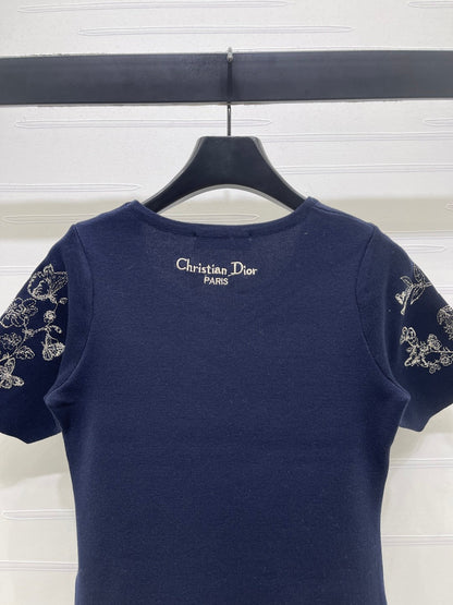 Dior 2026 Butterfly Square Neck Knit Short-sleeved Top Wool