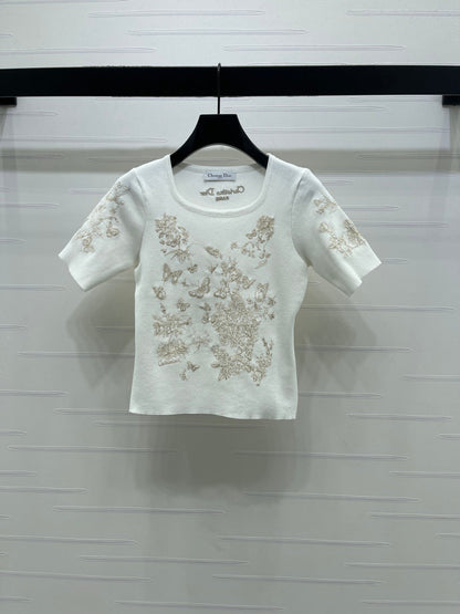 Dior 2026 Butterfly Square Neck Knit Short-sleeved Top Wool