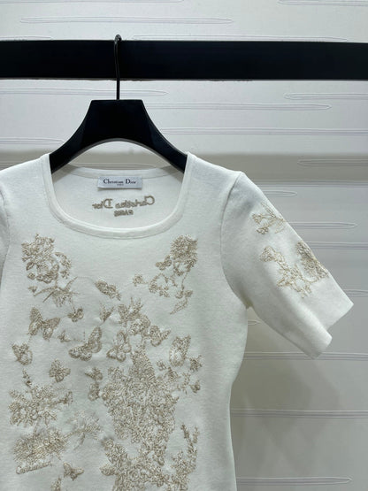 Dior 2026 Butterfly Square Neck Knit Short-sleeved Top Wool
