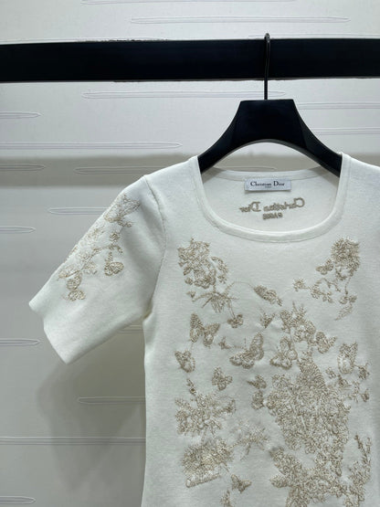 Dior 2026 Butterfly Square Neck Knit Short-sleeved Top Wool