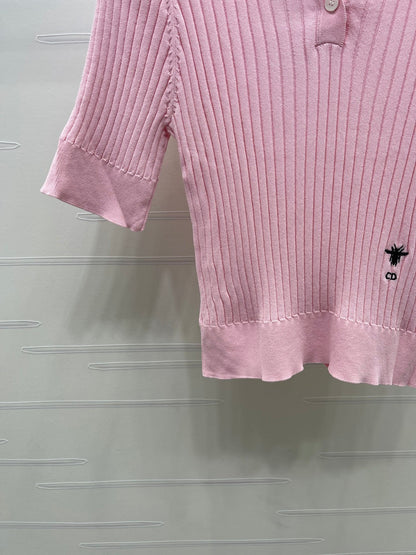 Dior 2026 Slim Fit Collared Knit Short-Sleeve Shirt Wool